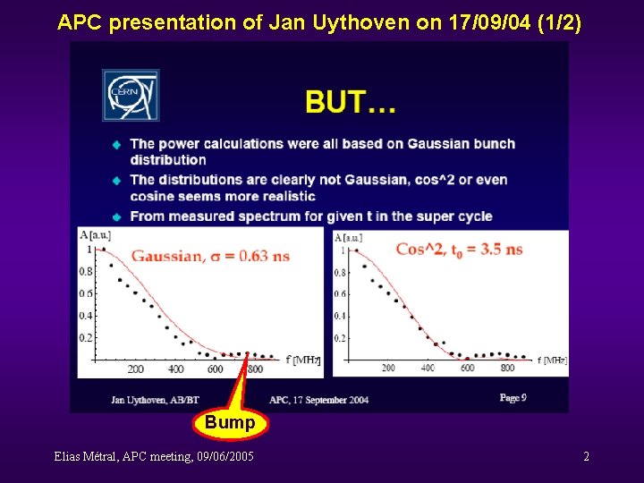 APC presentation of Jan Uythoven on 17/09/04 (1/2) Bump Elias Métral, APC meeting, 09/06/2005