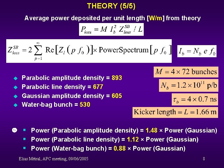 THEORY (5/5) Average power deposited per unit length [W/m] from theory u u Parabolic