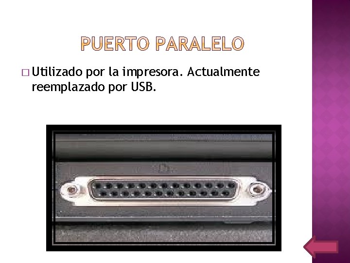 � Utilizado por la impresora. Actualmente reemplazado por USB. 