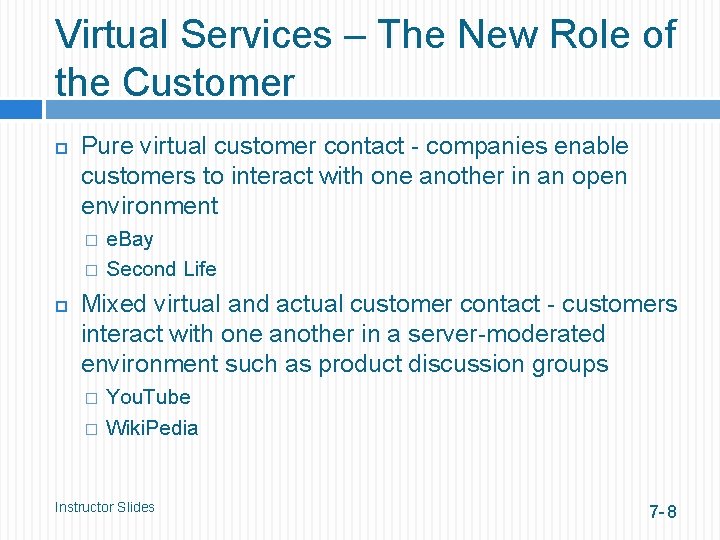 Virtual Services – The New Role of the Customer Pure virtual customer contact -