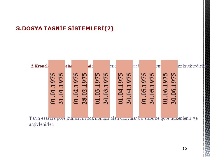 3. DOSYA TASNİF SİSTEMLERİ(2) 01. 06. 1975 30. 06. 1975 01. 05. 1975 30.