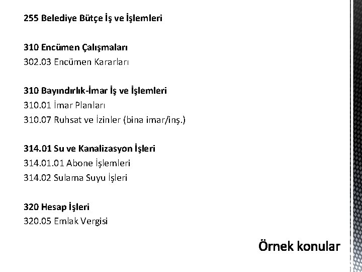 255 Belediye Bütçe İş ve İşlemleri 310 Encümen Çalışmaları 302. 03 Encümen Kararları 310