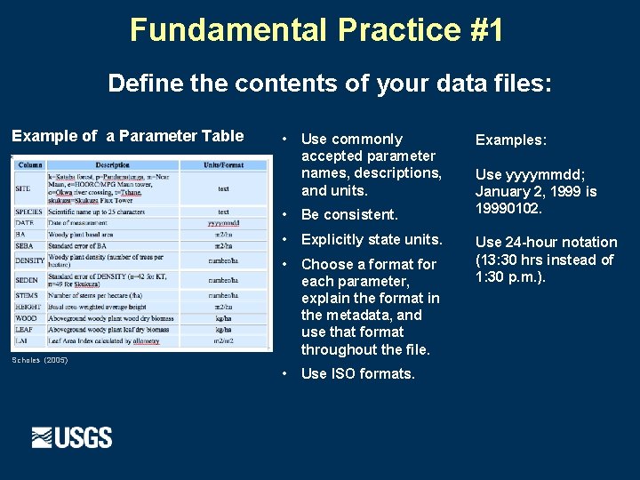 Fundamental Practice #1 Define the contents of your data files: Example of a Parameter