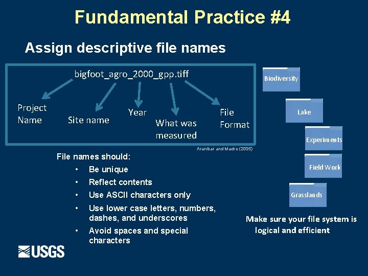 Fundamental Practice #4 Assign descriptive file names bigfoot_agro_2000_gpp. tiff Project Name Site name Year