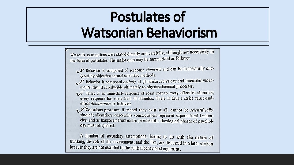 Postulates of Watsonian Behaviorism 