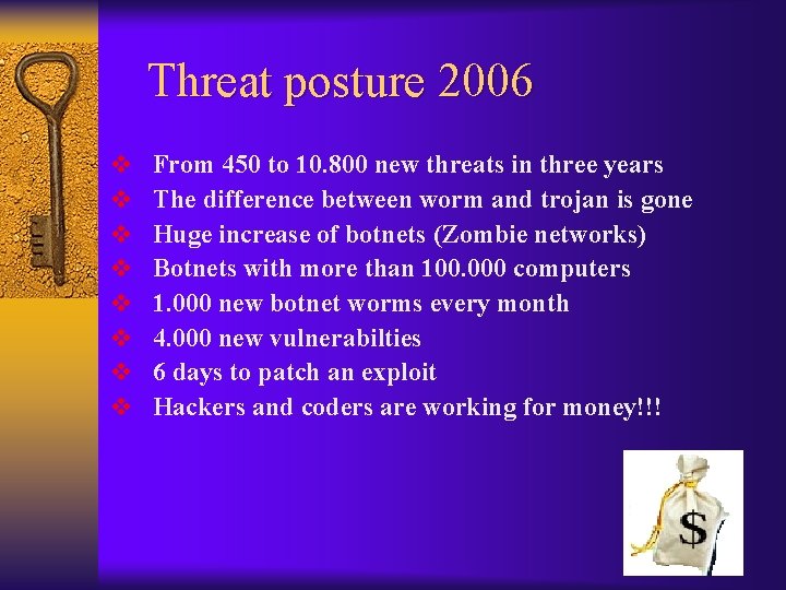 Threat posture 2006 v v v v From 450 to 10. 800 new threats