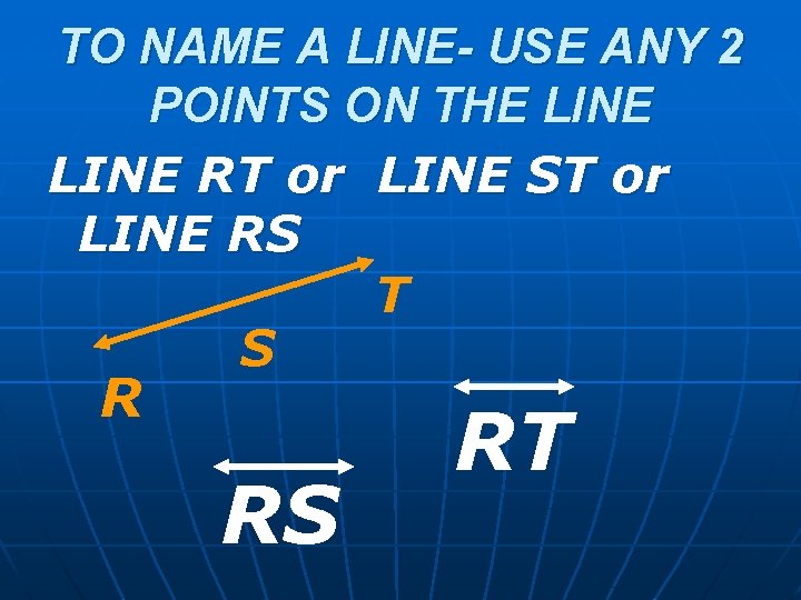 TO NAME A LINE- USE ANY 2 POINTS ON THE LINE RT or LINE