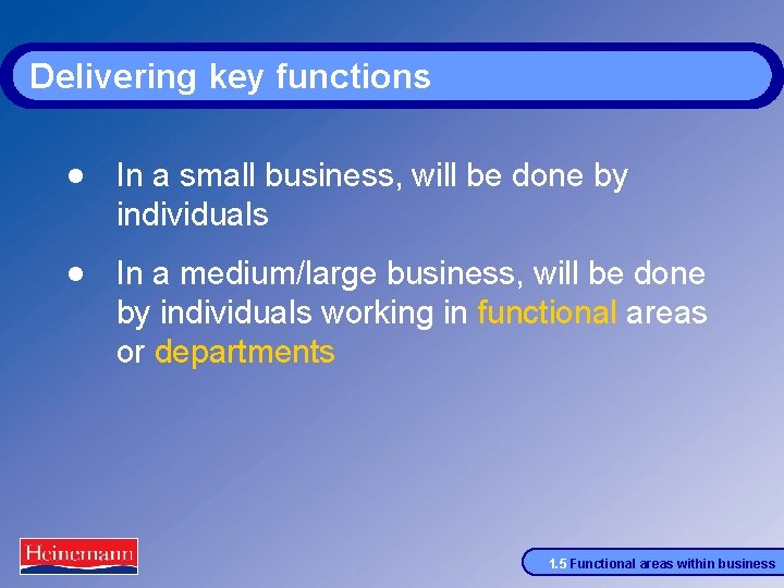 Delivering key functions · In a small business, will be done by individuals ·