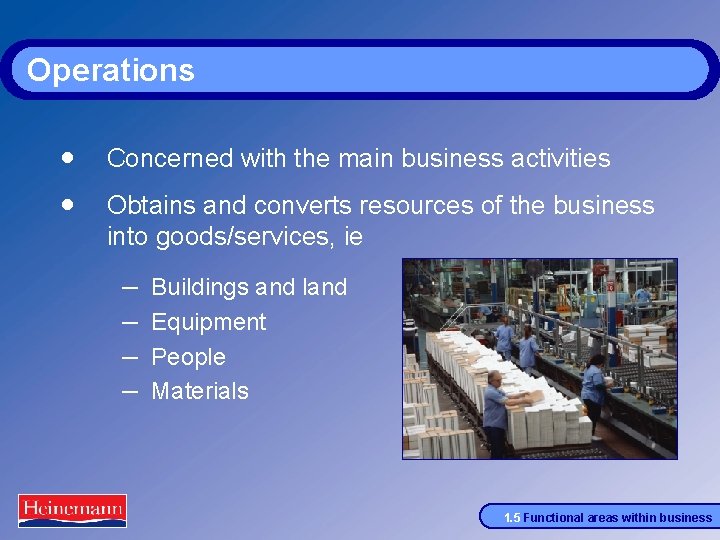 Operations · Concerned with the main business activities · Obtains and converts resources of