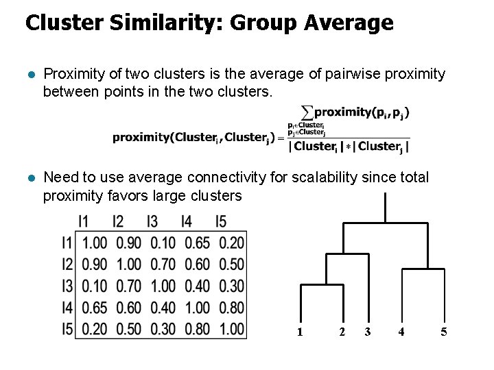 Cluster Similarity: Group Average l Proximity of two clusters is the average of pairwise