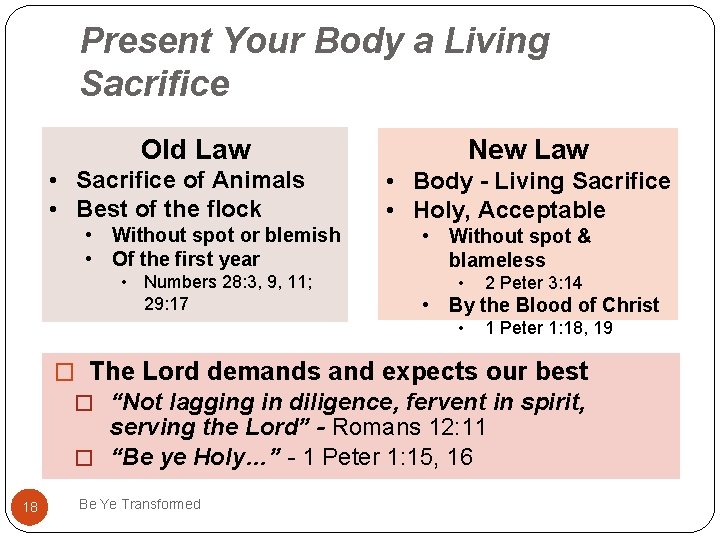 Present Your Body a Living Sacrifice Old Law • Sacrifice of Animals • Best