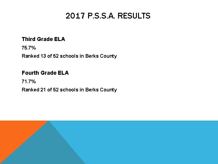 2017 P. S. S. A. RESULTS Third Grade ELA 75. 7% Ranked 13 of