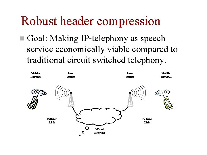 Robust header compression n Goal: Making IP-telephony as speech service economically viable compared to