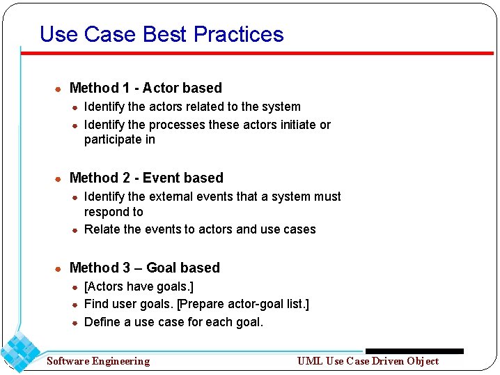 Use Case Best Practices ● Method 1 - Actor based ● Identify the actors