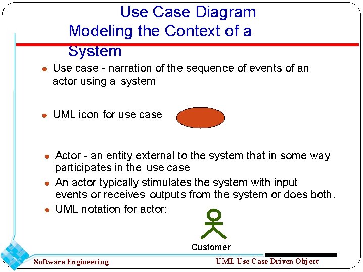 Use Case Diagram Modeling the Context of a System ● Use case - narration