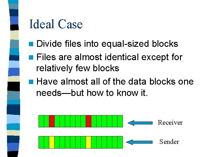 Ideal Case n Divide files into equal-sized blocks n Files are almost identical except