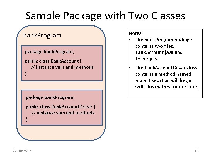 Sample Package with Two Classes bank. Program package bank. Program; public class Bank. Account Sample Package with Two Classes bank. Program package bank. Program; public class Bank. Account