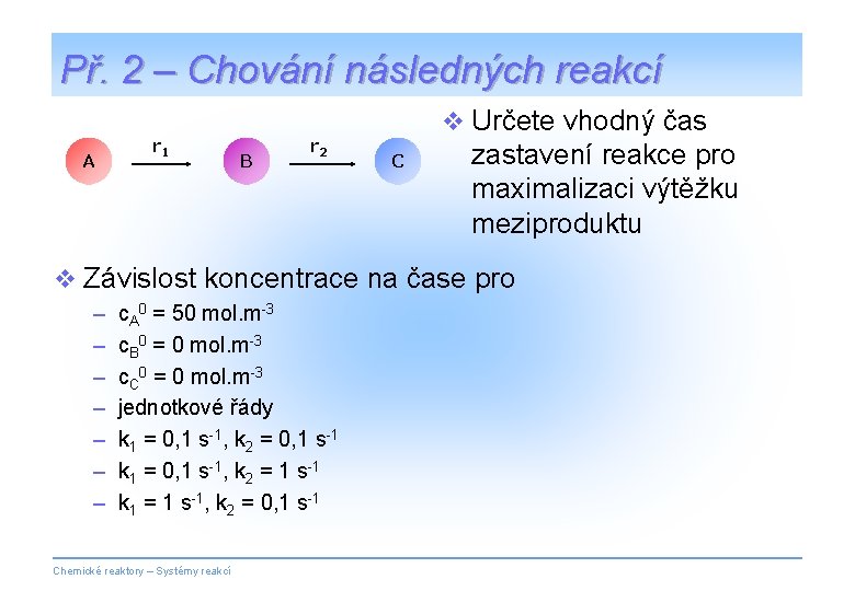 Př. 2 – Chování následných reakcí A r 1 B r 2 v Určete