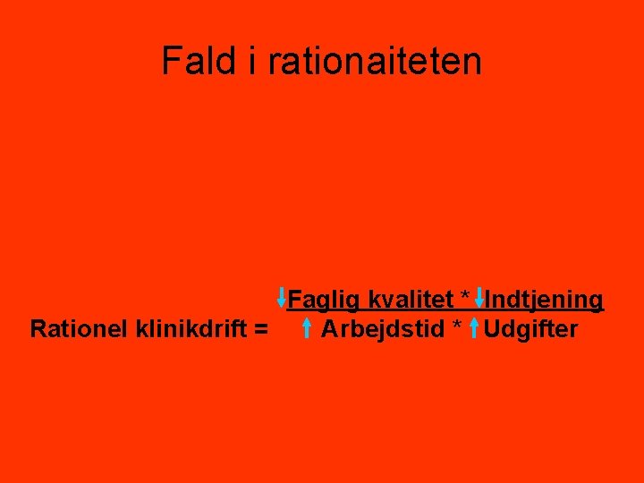 Fald i rationaiteten Faglig kvalitet * Indtjening Rationel klinikdrift = Arbejdstid * Udgifter 