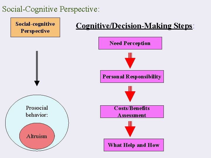 Social-Cognitive Perspective: Social-cognitive Perspective Cognitive/Decision-Making Steps: Need Perception Personal Responsibility Prosocial behavior: Costs/Benefits Assessment