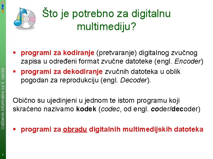 Udžbenik informatike za 6. razred Što je potrebno za digitalnu multimediju? 7 § programi