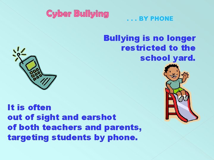 . . . BY PHONE Bullying is no longer restricted to the school yard.