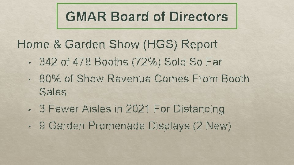 GMAR Board of Directors Home & Garden Show (HGS) Report • 342 of 478