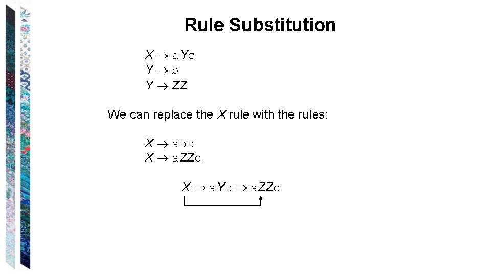 Rule Substitution X a. Yc Y b Y ZZ We can replace the X