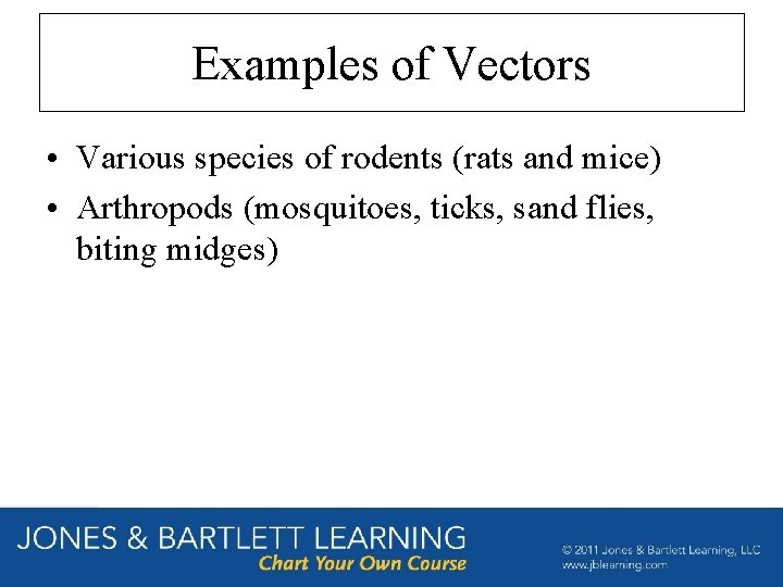 Examples of Vectors • Various species of rodents (rats and mice) • Arthropods (mosquitoes,