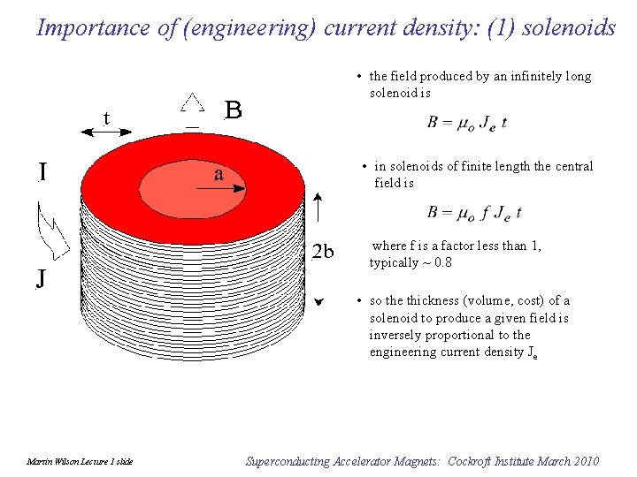 Importance of (engineering) current density: (1) solenoids • the field produced by an infinitely