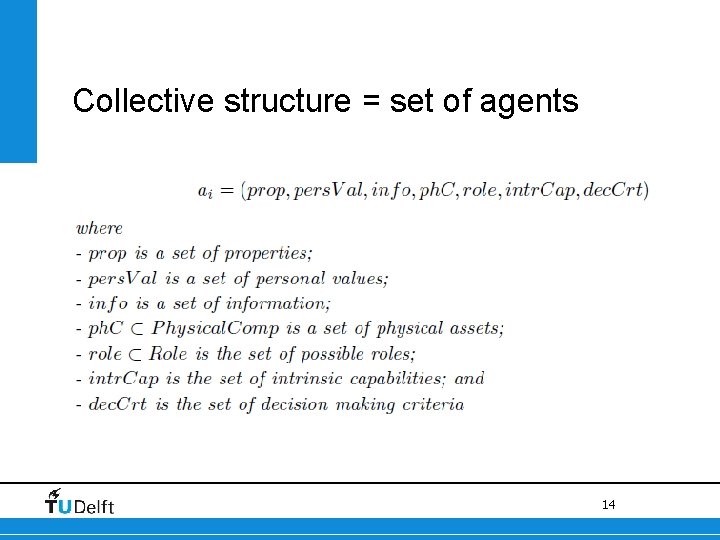 Collective structure = set of agents MAIA 14 