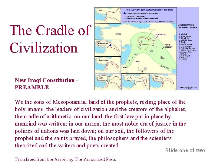 The Cradle of Civilization New Iraqi Constitution PREAMBLE We the sons of Mesopotamia, land