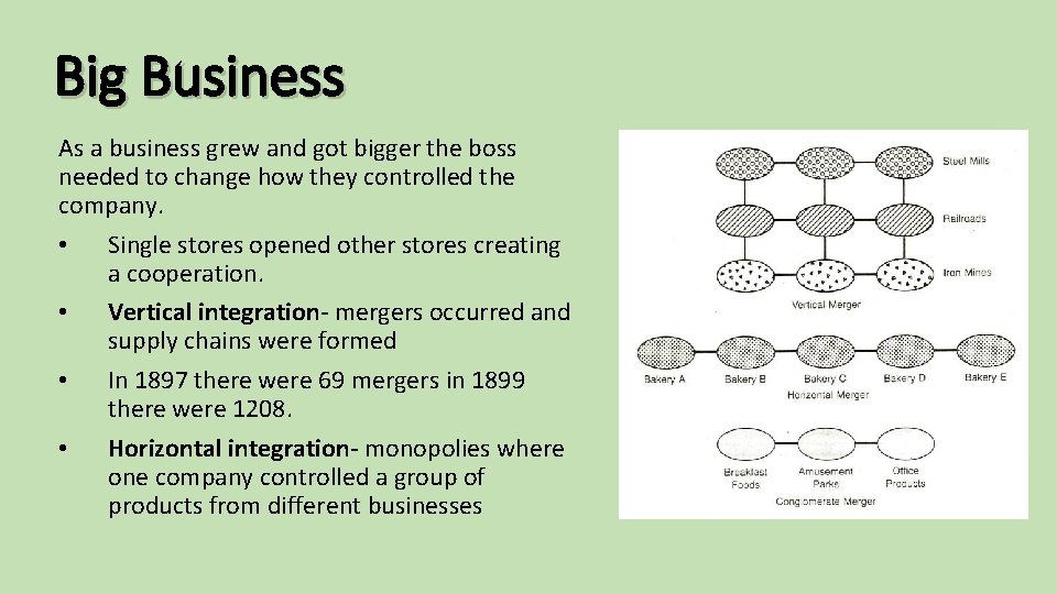 Big Business As a business grew and got bigger the boss needed to change
