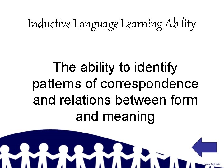 Inductive Language Learning Ability The ability to identify patterns of correspondence and relations between