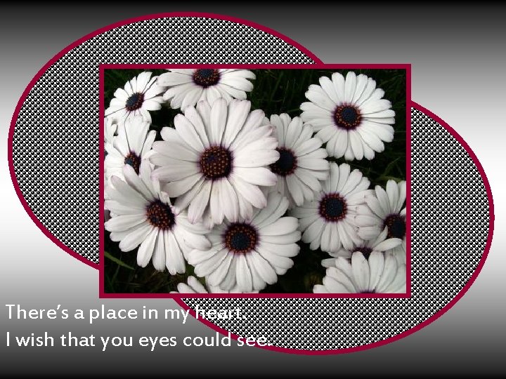 There’s a place in my heart. I wish that you eyes could see. 