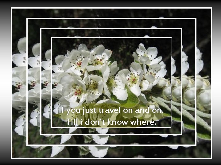 If you just travel on and on. Till i don’t know where. 
