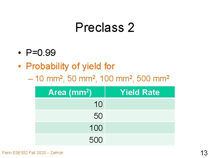 Preclass 2 • P=0. 99 • Probability of yield for – 10 mm 2,
