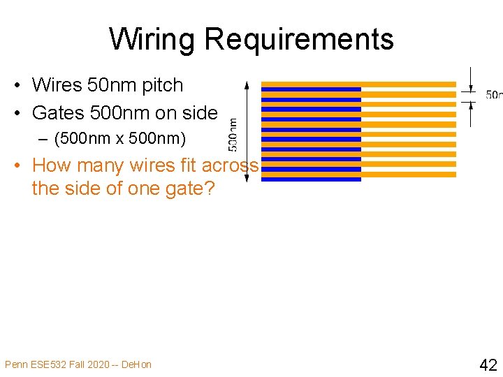 Wiring Requirements • Wires 50 nm pitch • Gates 500 nm on side –