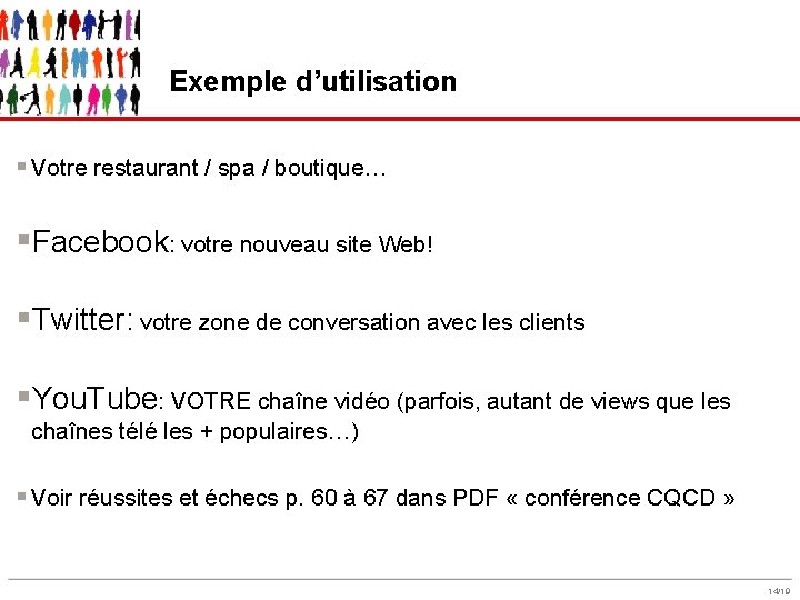 Exemple d’utilisation § Votre restaurant / spa / boutique… §Facebook: votre nouveau site Web!