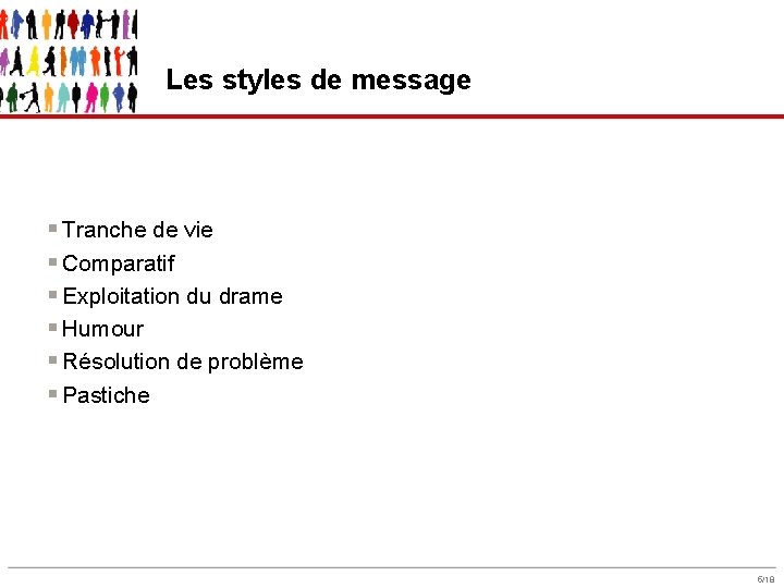 Les styles de message § Tranche de vie § Comparatif § Exploitation du drame