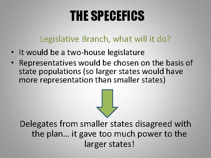 THE SPECEFICS Legislative Branch, what will it do? • It would be a two-house