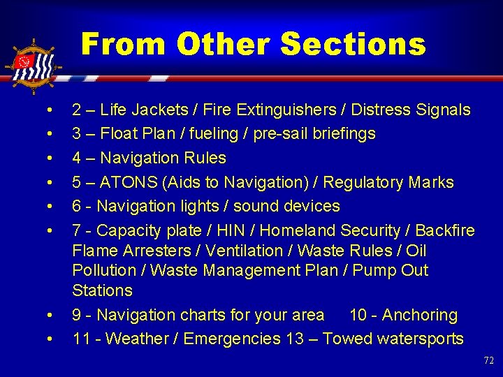 From Other Sections • • 2 – Life Jackets / Fire Extinguishers / Distress