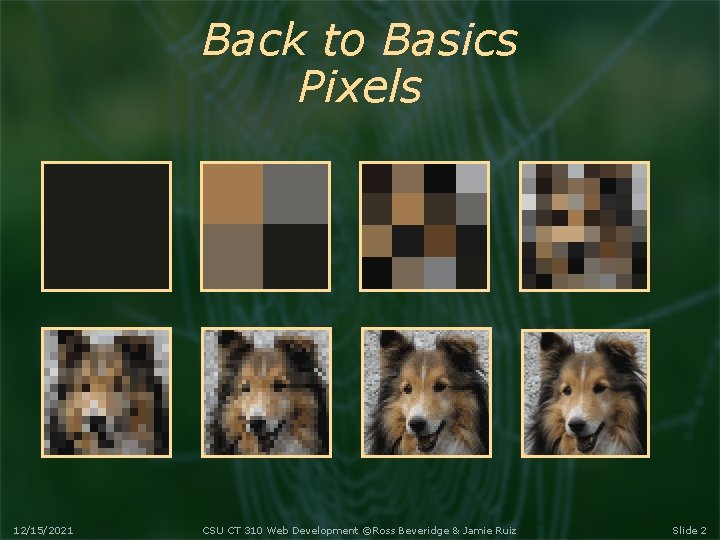 Back to Basics Pixels 12/15/2021 CSU CT 310 Web Development ©Ross Beveridge & Jamie