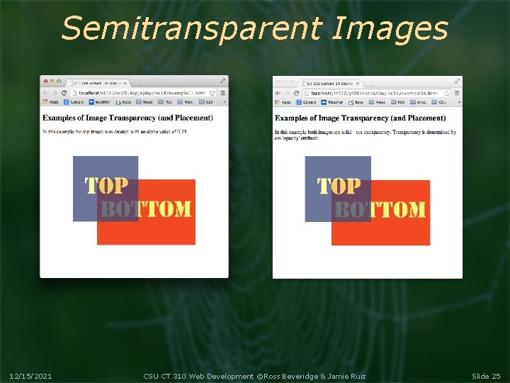 Semitransparent Images 12/15/2021 CSU CT 310 Web Development ©Ross Beveridge & Jamie Ruiz Slide