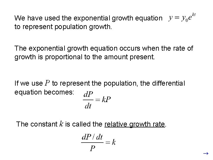 We have used the exponential growth equation to represent population growth. The exponential growth