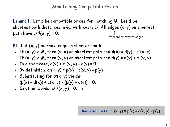 Maintaining Compatible Prices Lemma 1. Let p be compatible prices for matching M. Let