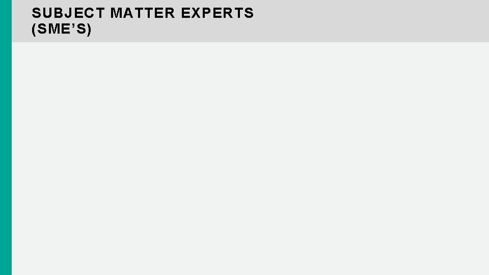 SUBJECT MATTER EXPERTS (SME’S) 