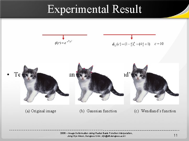 Experimental Result • Test using Gaussian function and Wendland’s function (a) Original image (b)