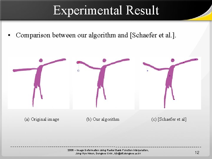 Experimental Result • Comparison between our algorithm and [Schaefer et al. ]. (a) Original