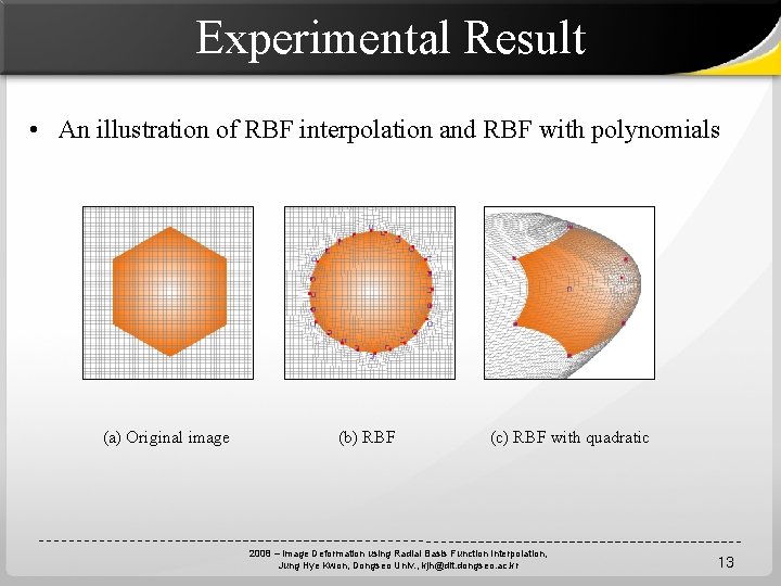 Experimental Result • An illustration of RBF interpolation and RBF with polynomials (a) Original